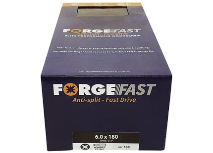 Forgefix ForgeFast Pozi Compatible Elite Performance Wood Screw ZY 6.0 x 180mm Box 100 ForgeFix - RockBottom Northampton