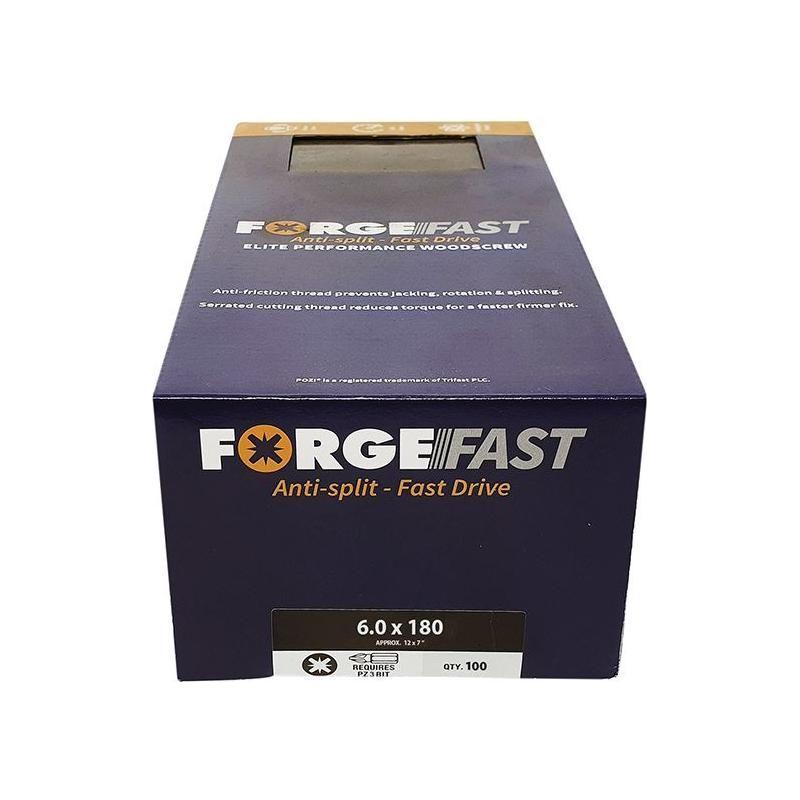 Forgefix ForgeFast Pozi Compatible Elite Performance Wood Screw ZY 6.0 x 180mm Box 100 ForgeFix - RockBottom Northampton