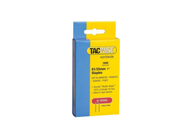 Tacwise 91 Narrow Crown Staples 25mm - Electric Tackers (Pack 1000) Tacwise - RockBottom Northampton