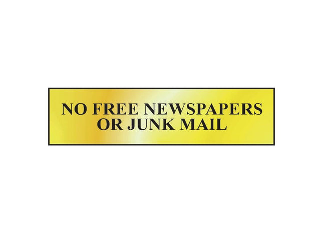 Scan No Free Newspapers Or Junk Mail - Polished Brass Effect 200 x 50mm Scan - RockBottom Nothampton