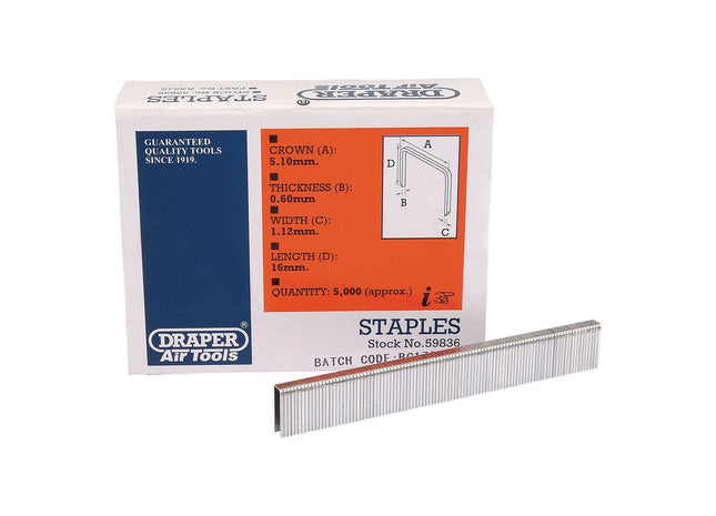 Draper Staple, 16mm (5000) 59836 Draper - Town Tools 