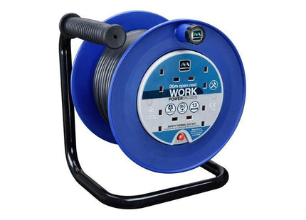 Masterplug Heavy-Duty Cable Reel 240V 13A 4-Socket Thermal Cut-Out 30m Masterplug - RockBottom Northampton