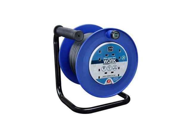 Masterplug Heavy-Duty Cable Reel 240V 13A 4-Socket Thermal Cut-Out 30m Masterplug - RockBottom Northampton