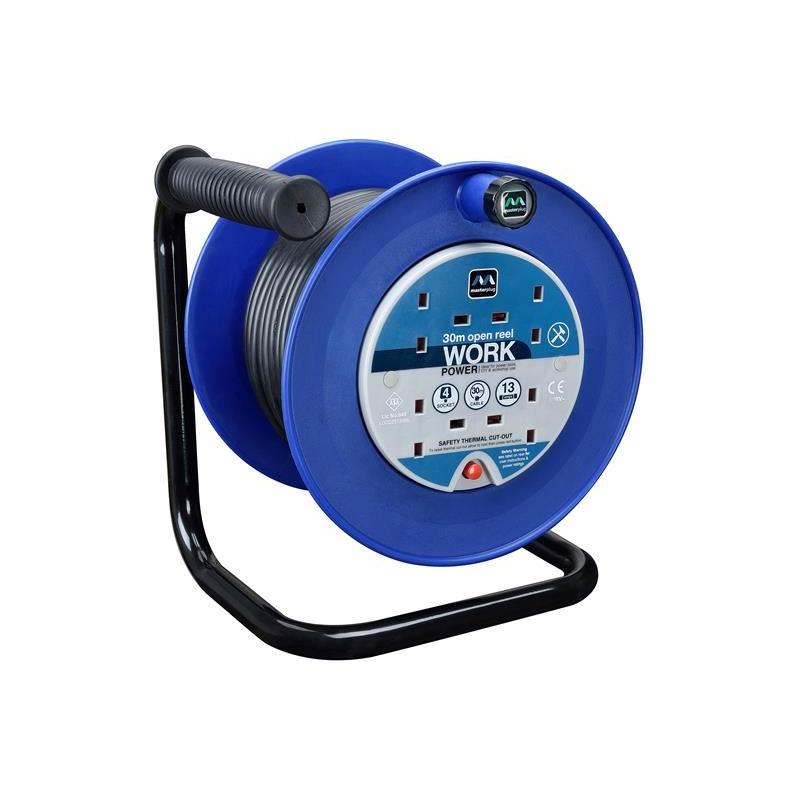 Masterplug Heavy-Duty Cable Reel 240V 13A 4-Socket Thermal Cut-Out 30m Masterplug - RockBottom Northampton