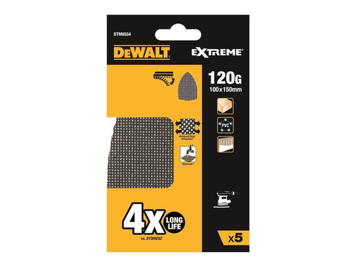 DeWALT Power Tools EXTREME Mesh Delta Sander Sheet 100 x 150mm 120G (Pack 5) DeWALT Power Tools - RockBottom Northampton