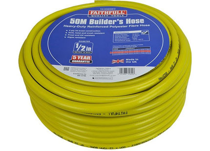 Faithfull Heavy-Duty Reinforced Builder's Hose 50m 12.5mm (1/2in) Diameter Faithfull - RockBottom Northampton