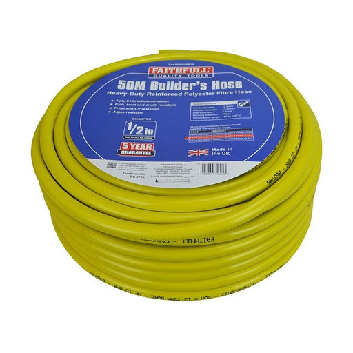 Faithfull Heavy-Duty Reinforced Builder's Hose 50m 12.5mm (1/2in) Diameter Faithfull - RockBottom Northampton