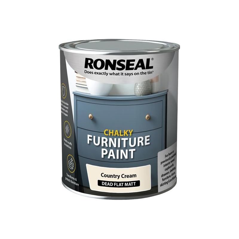 Ronseal Chalky Furniture Paint Country Cream 750ml Ronseal - RockBottom Nothampton