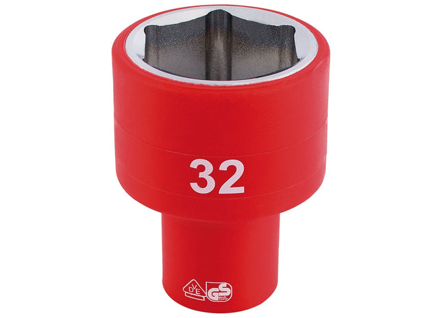 Draper Fully Insulated VDE Socket, 1/2" Sq. Dr., 32mm 32017 Draper - Town Tools 