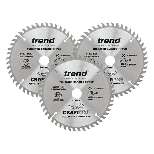 Trend CraftPro Plunge Saw Blade 160 x 20mm x 48T (Pack 3) Trend - RockBottom Northampton