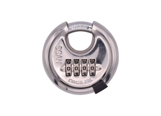 Scan Stainless Steel Disk Type Combination Padlock 70mm Scan - RockBottom Nothampton