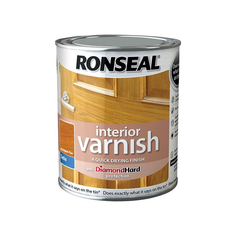 Ronseal Interior Varnish Quick Dry Satin Antique Pine 750ml Ronseal - RockBottom Nothampton