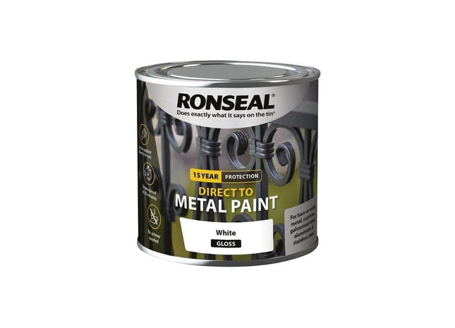 Ronseal Direct to Metal Paint White Gloss 250ml Ronseal - RockBottom Nothampton
