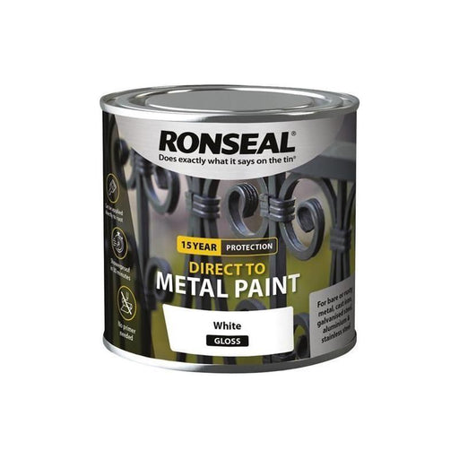 Ronseal Direct to Metal Paint White Gloss 250ml Ronseal - RockBottom Nothampton
