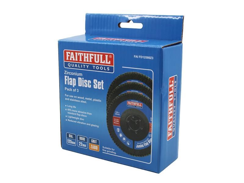 Faithfull Zirconia Abrasive Jumbo Flap Disc 125 x 22mm 80 Grit (3 Pack) Faithfull - RockBottom Northampton