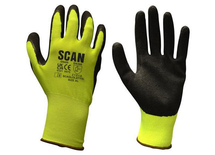 Scan Hi-Vis Yellow Foam Latex Coated Gloves - XXL (Size 11) Scan - RockBottom Nothampton
