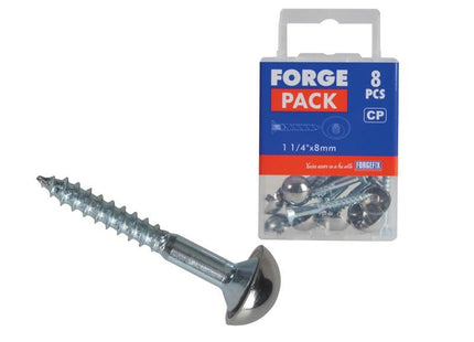 ForgeFix Mirror Screw Chrome Domed Top Slotted ZP 1.1/4in x 8 Forge Pack 8 ForgeFix - RockBottom Northampton