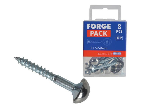 ForgeFix Mirror Screw Chrome Domed Top Slotted ZP 1.1/4in x 8 Forge Pack 8 ForgeFix - RockBottom Northampton