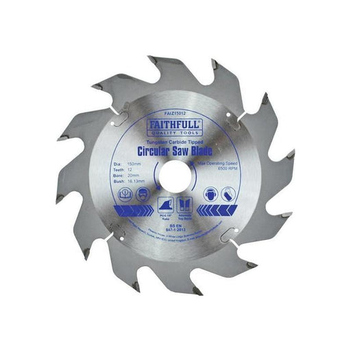 Faithfull TCT Circular Saw Blade 150 x 20mm x 12T POS Faithfull - RockBottom Northampton