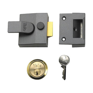 Yale Locks 85 Deadlocking Nightlatch 40mm Backset DMG Finish Satin Chrome Cylinder Box Yale Locks - RockBottom Northampton