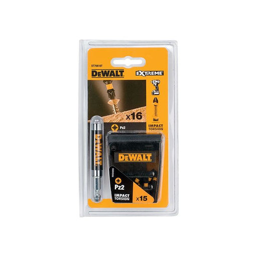 Dewalt Power Tools Extreme Impact Torsion Bits PZ2 (Tic Tac Box 15) and Holder DeWALT Power Tools - RockBottom Northampton