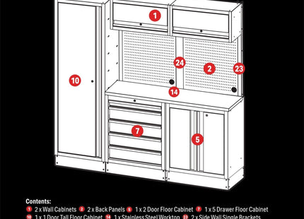 Draper BUNKER Modular Storage Combo with Stainless Steel Worktop (11 Piece) Draper - Town Tools 