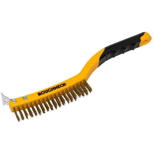 Roughneck Brass Wire Brush Soft Grip with Scraper 355mm (14in) - 3 Row Roughneck - RockBottom Nothampton