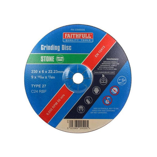 Faithfull Depressed Centre Stone Grinding Disc 230 x 6 x 22.23mm Faithfull - RockBottom Northampton