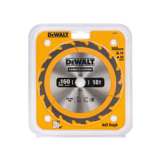 Dewalt Power Tools Portable Construction Circular Saw Blade 160 x 20mm x 18T DeWALT Power Tools - RockBottom Northampton