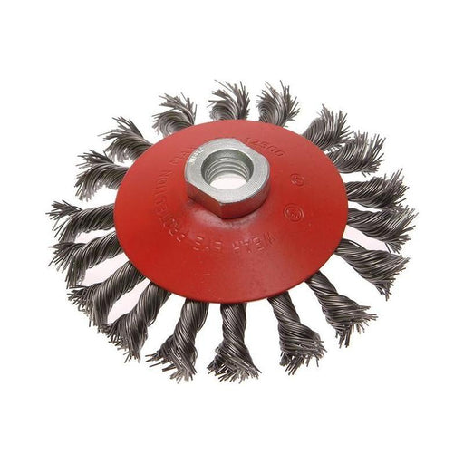 Faithfull Conical Wire Brush 115mm M14x2 Bore, 0.50mm Wire Faithfull - RockBottom Northampton