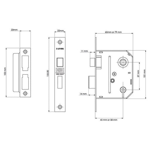 Union ES-SL Essentials 3 Lever Mortice Sashlock Polished Brass 79mm 3in Visi UNION - RockBottom Northampton