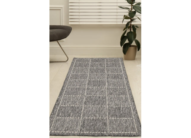 Flatweave Gel Check Runner Steel Grey 60x180cm