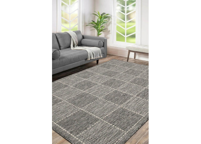 Flatweave Gel Check Steel Grey Mat 50x80cm