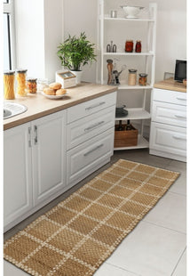 Natural Fibre Jute Rug Check 60x180cm