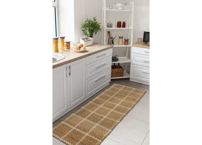 Natural Fibre Jute Rug Check 60x180cm