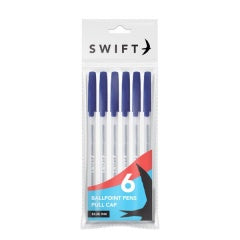 Pull Cap Ballpoint Pens 6pk Blue