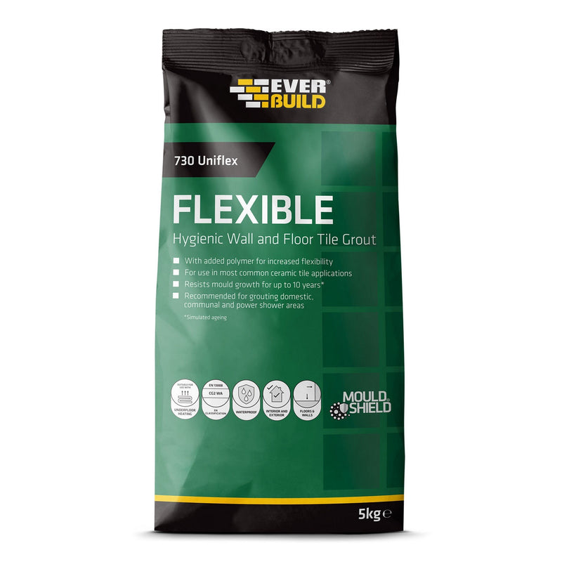 EVERBUILD 730 Universal Flexible Hygienic Wall & Floor Tile Grout Grey 5kg