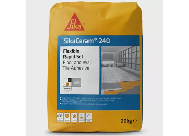 SikaCeram -240 Flexible Rapid Set Floor and Wall Tile Adhesive 20kg grey