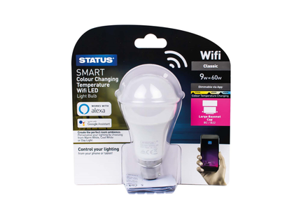 Status Smart LED Colour Changing Temp GLS Bulb 9W BC